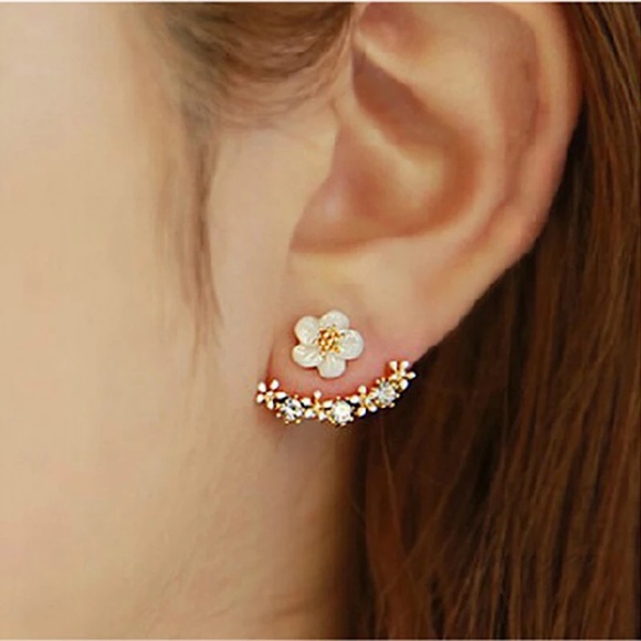 Lulus Jewelry - “Spring Fling” Floral Diamond Climber/Crawler Hippie Dainty Simple Cute Earrings